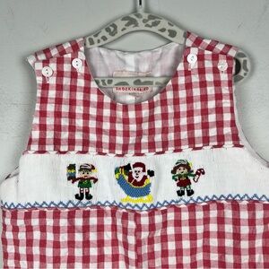 Smockingbird Red White Christmas Gingham Santa Elf Jon Jon Smocked 24 Mon Preppy